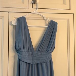 Lulu's Dusty Blue Pleated V-Neck Jumpsuit